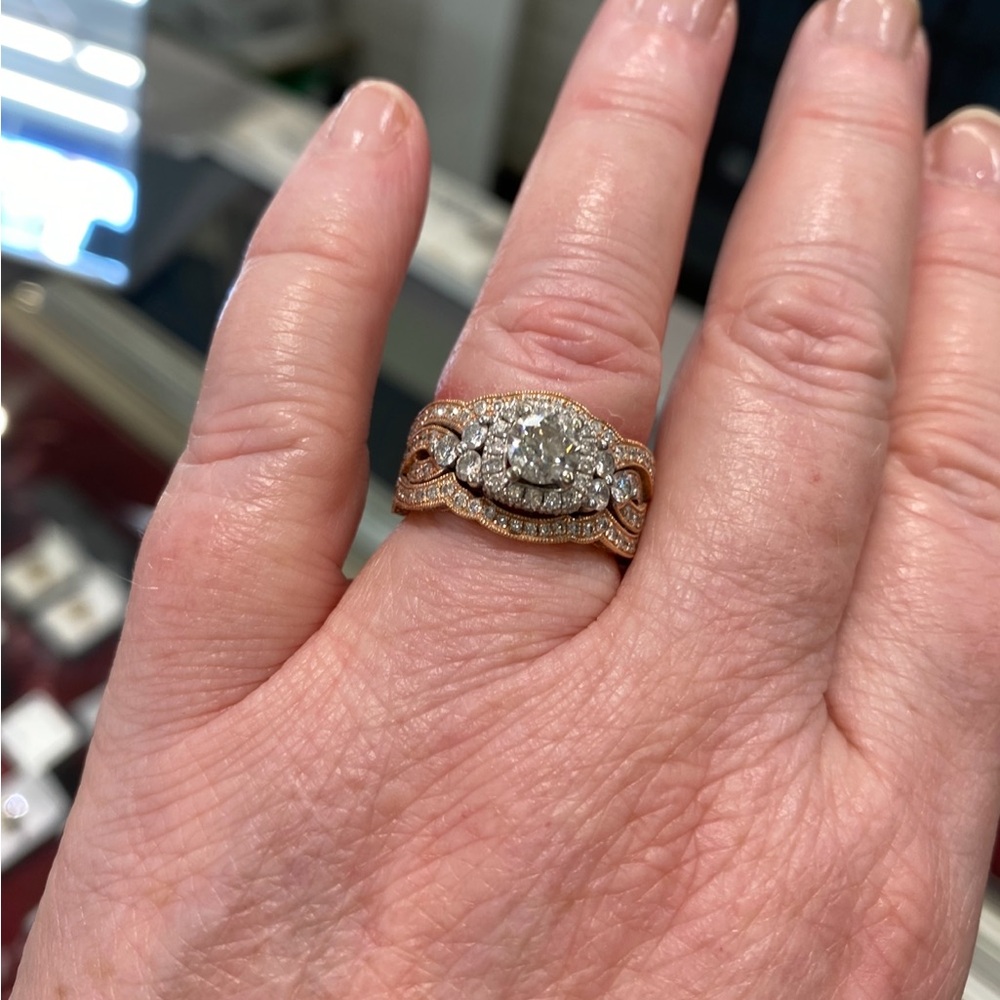 14k 2 tone rg/wg Neil Lane Halo Diamond Ring with 2 Bands 2.4 tcw. - Picture 4 of 4